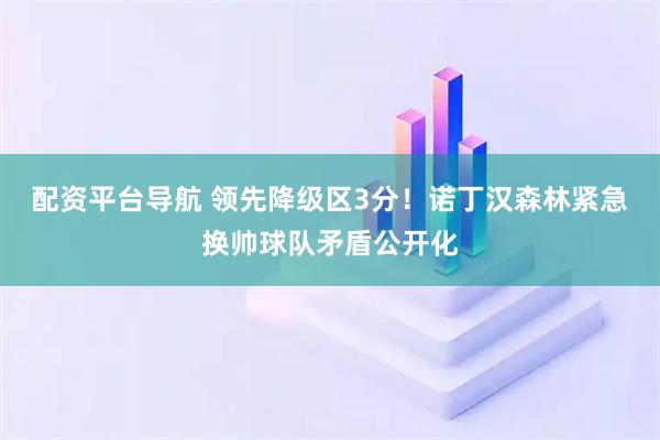配资平台导航 领先降级区3分！诺丁汉森林紧急换帅球队矛盾公开化